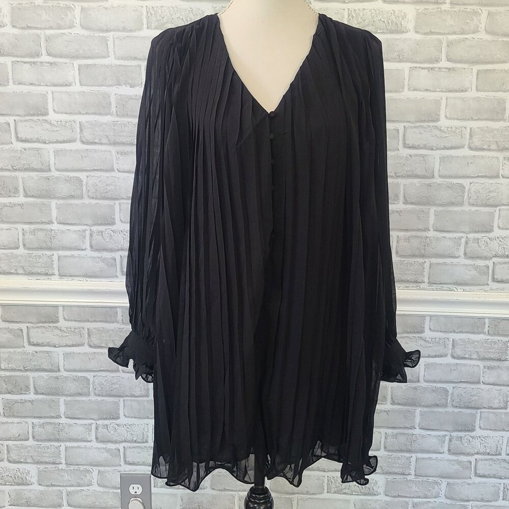 Revella Chiffon Pleated Black Mini Romper Dress Ruffle Edge NEW Sm Whimsygoth